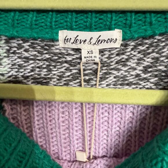 For Love & Lemons Green Colorblock Finley Cropped Oversized Sweater Sz XS NWT - Picture 6 of 15